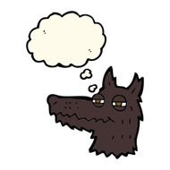 cartoon smug wolf face with thought bubble N3