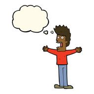 cartoon terrified man with thought bubble N166