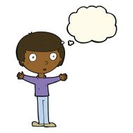 cartoon surprised man with thought bubble N98