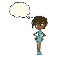 cartoon girl with hands on hips thought bubble N14