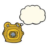 cartoon old deep sea diver helmet with thought bubble N4