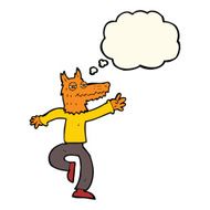cartoon happy fox man with thought bubble N19