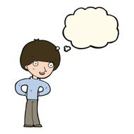 cartoon happy boy with hands on hips thought bubble N7