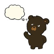 cartoon waving black bear with thought bubble N45