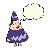 cartoon elf with thought bubble N8