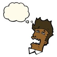 cartoon frightened man with thought bubble N66