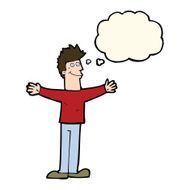 cartoon happy man with thought bubble N351