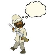 cartoon big game hunter with thought bubble N7