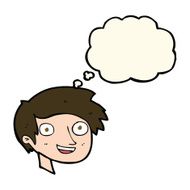 cartoon happy boy face with thought bubble N36