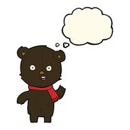 cartoon waving black bear cub with scarf thought bubble N4