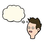 cartoon shocked man with thought bubble N85