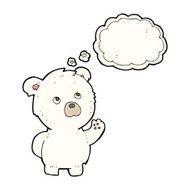 cartoon waving polar bear with thought bubble N46