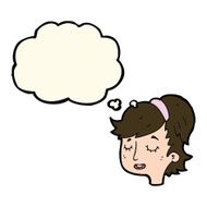 cartoon pretty female face with thought bubble N77