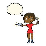 cartoon future space girl with thought bubble N7