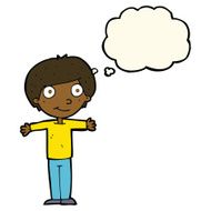cartoon happy boy with open arms thought bubble N15