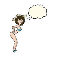 cartoon pin-up beach girl with thought bubble N7