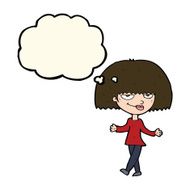 cartoon smug looking woman with thought bubble N8