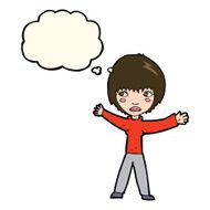 cartoon waving woman with thought bubble N102