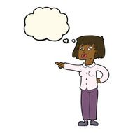 cartoon woman pointing with thought bubble N157