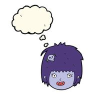 cartoon happy vampire girl face with thought bubble N7
