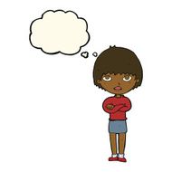 cartoon woman with crossed arms thought bubble N30