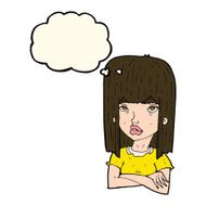 cartoon girl with folded arms thought bubble N8