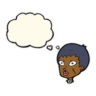 cartoon female zombie head with thought bubble N7