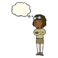 cartoon woman with crossed arms and safety goggles thought N7