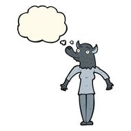 cartoon werewolf woman with thought bubble N4