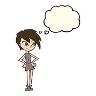 cartoon girl with hands on hips thought bubble N15