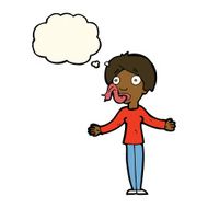 cartoon woman telling lies with thought bubble N7
