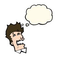 cartoon frightened man with thought bubble N67