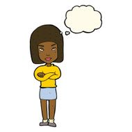 cartoon woman with crossed arms thought bubble N32