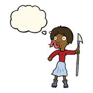 cartoon woman with spear sticking out tongue thought bubble N7