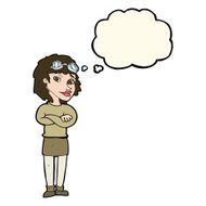 cartoon woman with crossed arms and safety goggles thought N8