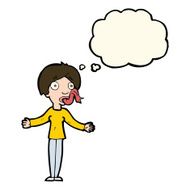 cartoon woman telling lies with thought bubble N8
