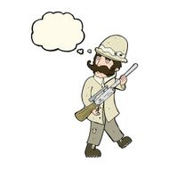 cartoon big game hunter with thought bubble N8