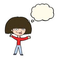cartoon smug woman with thought bubble N16