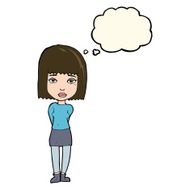cartoon serious girl with thought bubble N8