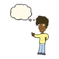 cartoon man pointing with thought bubble N136