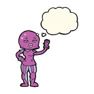 cartoon female astronaut with thought bubble N22