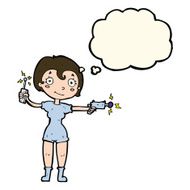cartoon future space girl with thought bubble N8