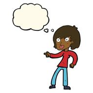 cartoon woman pointing with thought bubble N161
