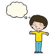 cartoon happy boy with open arms thought bubble N16