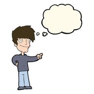 cartoon man pointing with thought bubble N137