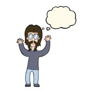 cartoon hippie man waving arms with thought bubble N8