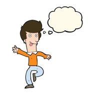 cartoon man dancing with thought bubble N7
