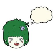 cartoon happy vampire girl face with thought bubble N8