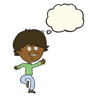 cartoon happy waving boy with thought bubble N14