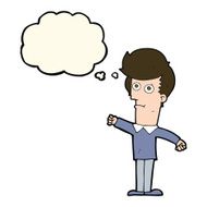 cartoon man punching with thought bubble N8